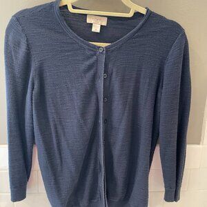 LOFT Outlet Women's Lightweight Linen Cotton Navy Blue Cardigan | M